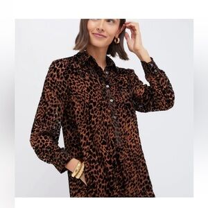 Tuckernuck Leopard Velvet Burnout Callahan Shirt Dress size Large - NWT